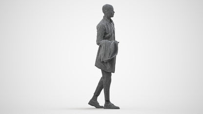 photogrammetry 3D man business walking, realistic human model archviz FBX, wireframe side view
