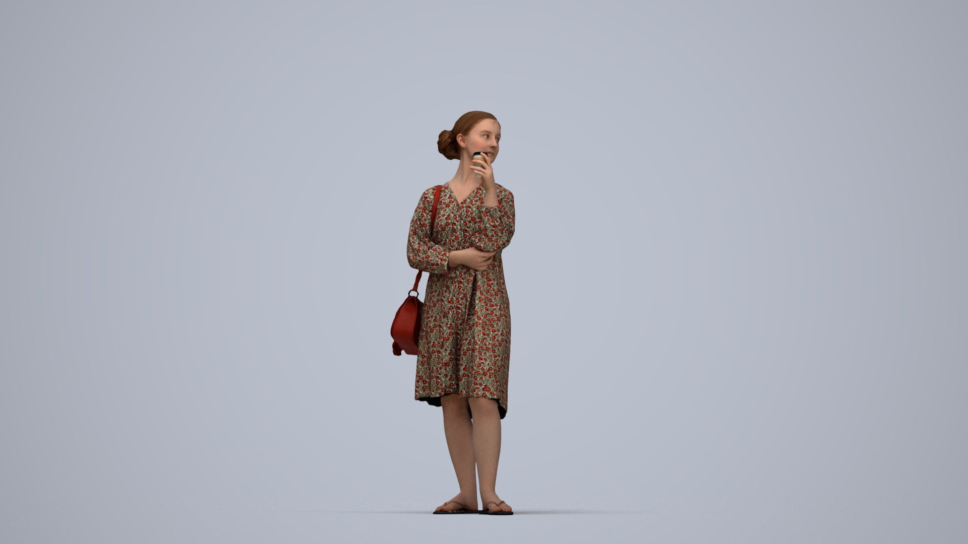 3D human model girl casual kids, photogrammetry scanned person for archviz, top-down view render