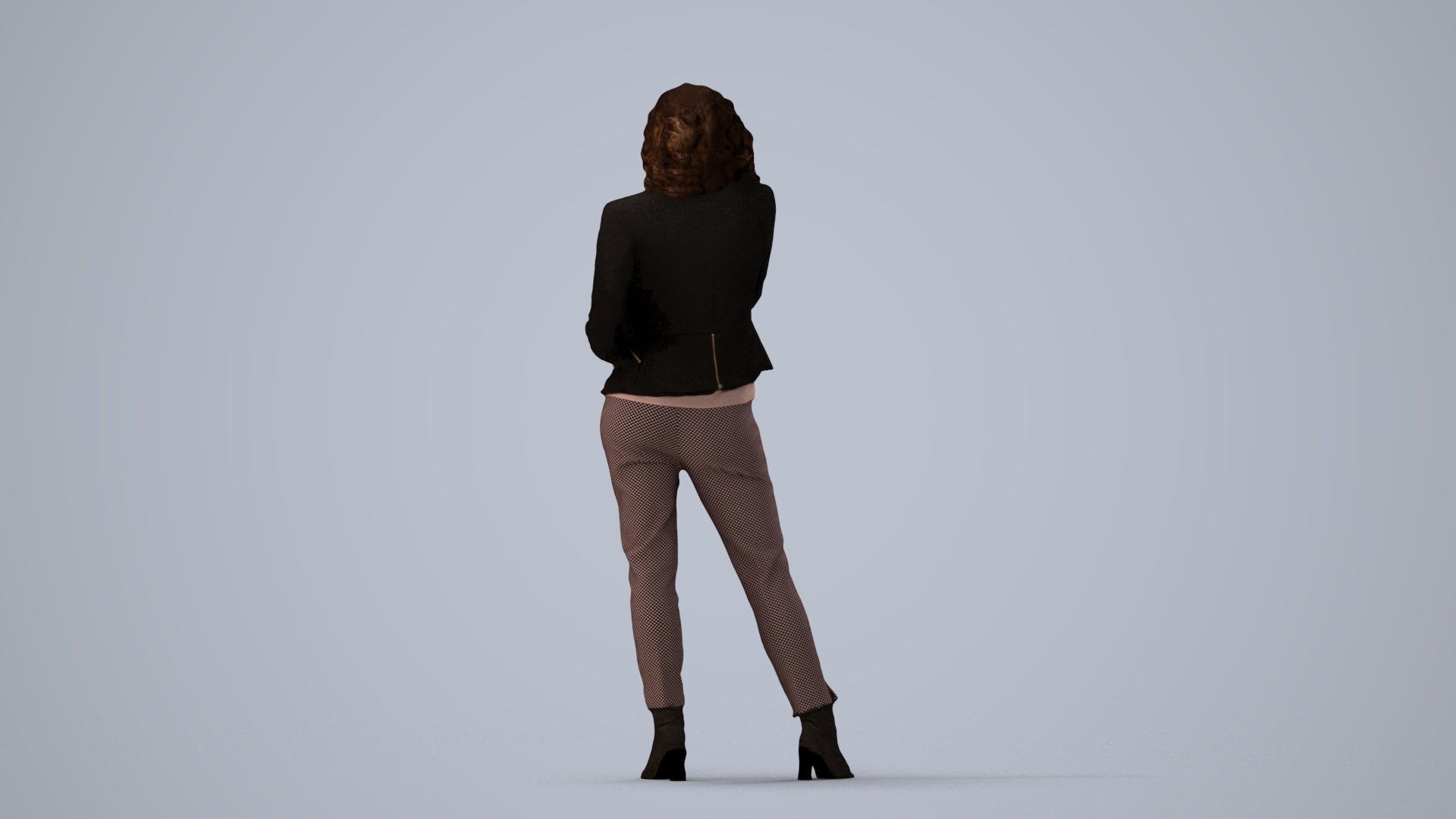 scanned 3D woman business standing, photogrammetry people for Enscape and V-Ray, three-quarter view render