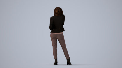 scanned 3D woman business standing, photogrammetry people for Enscape and V-Ray, three-quarter view render