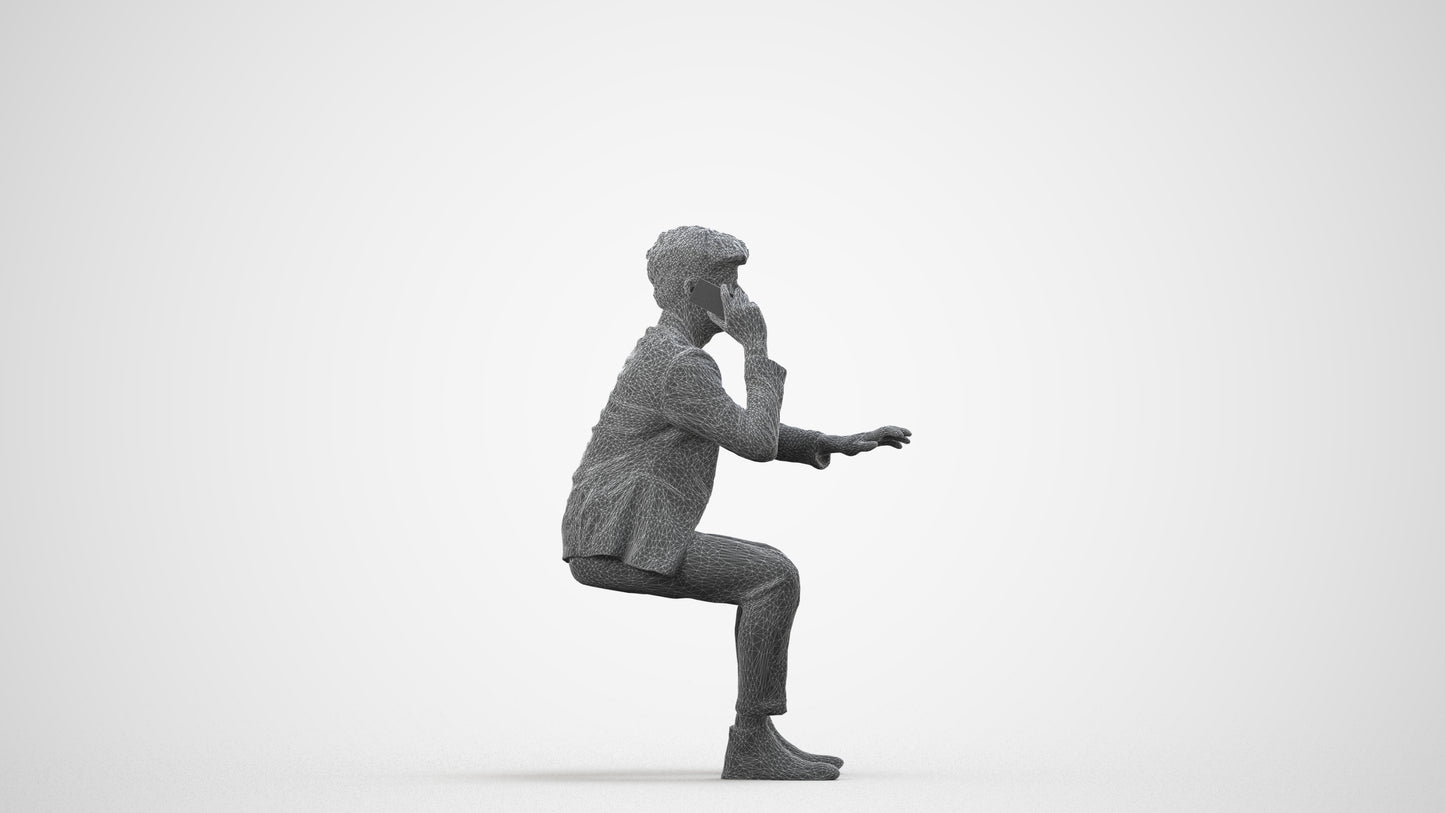 3D scanned man business, photorealistic archviz people for Enscape and SketchUp, wireframe side view