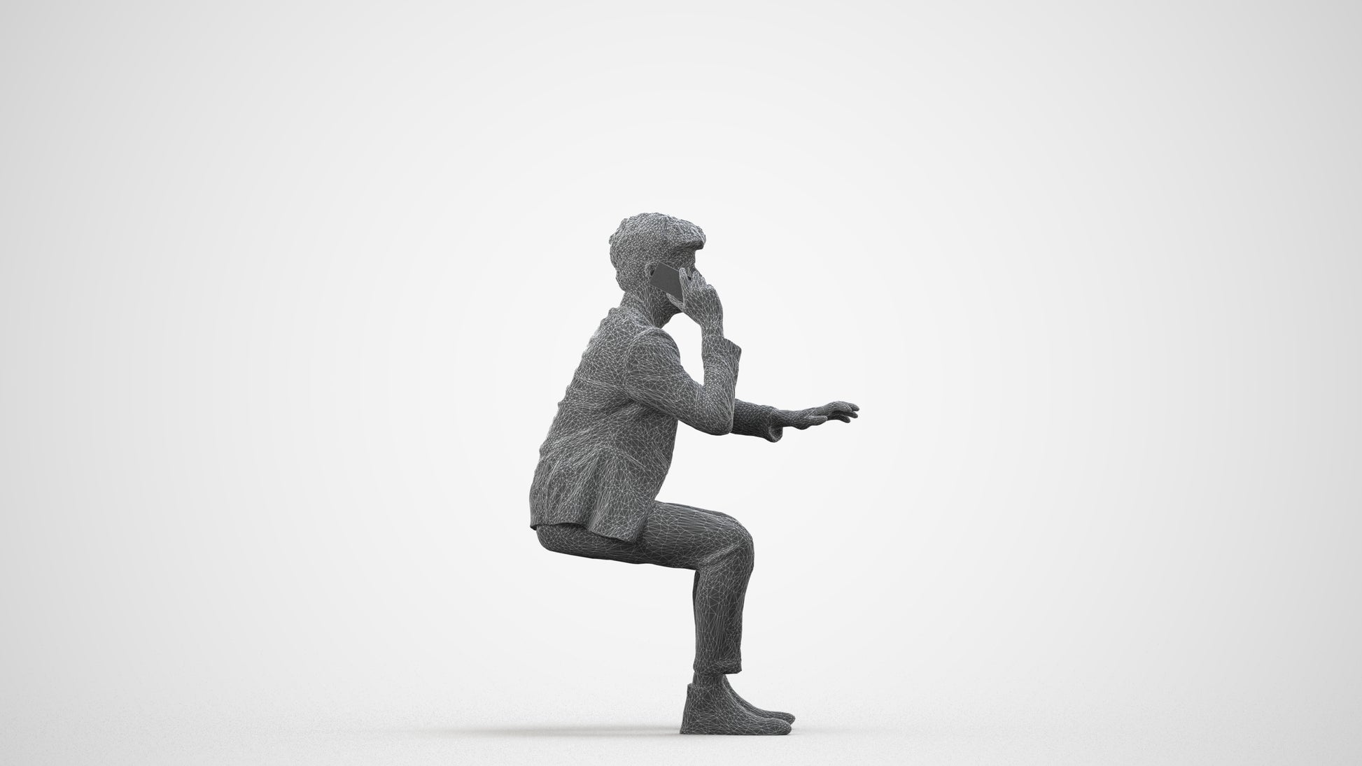 3D scanned man business, photorealistic archviz people for Enscape and SketchUp, wireframe side view