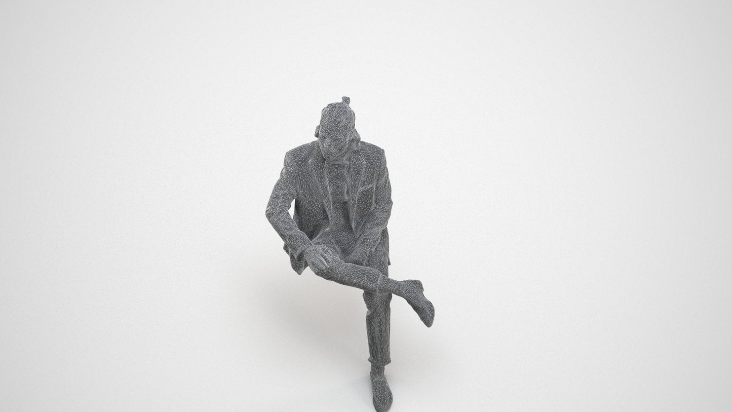scanned 3D man formal formalaffairs, photogrammetry people for Enscape and V-Ray, wireframe three-quarter view