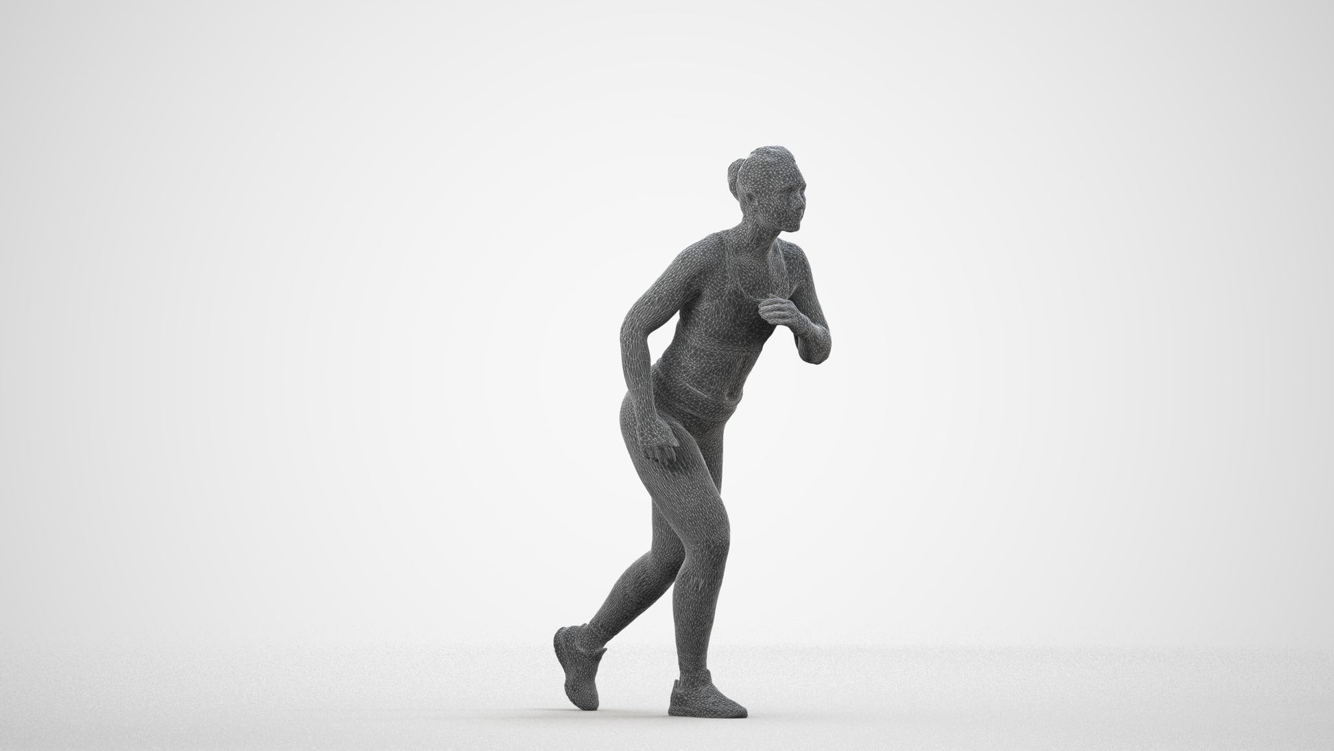 3D people model woman sport, scanned human for 3ds Max rendering, wireframe side view