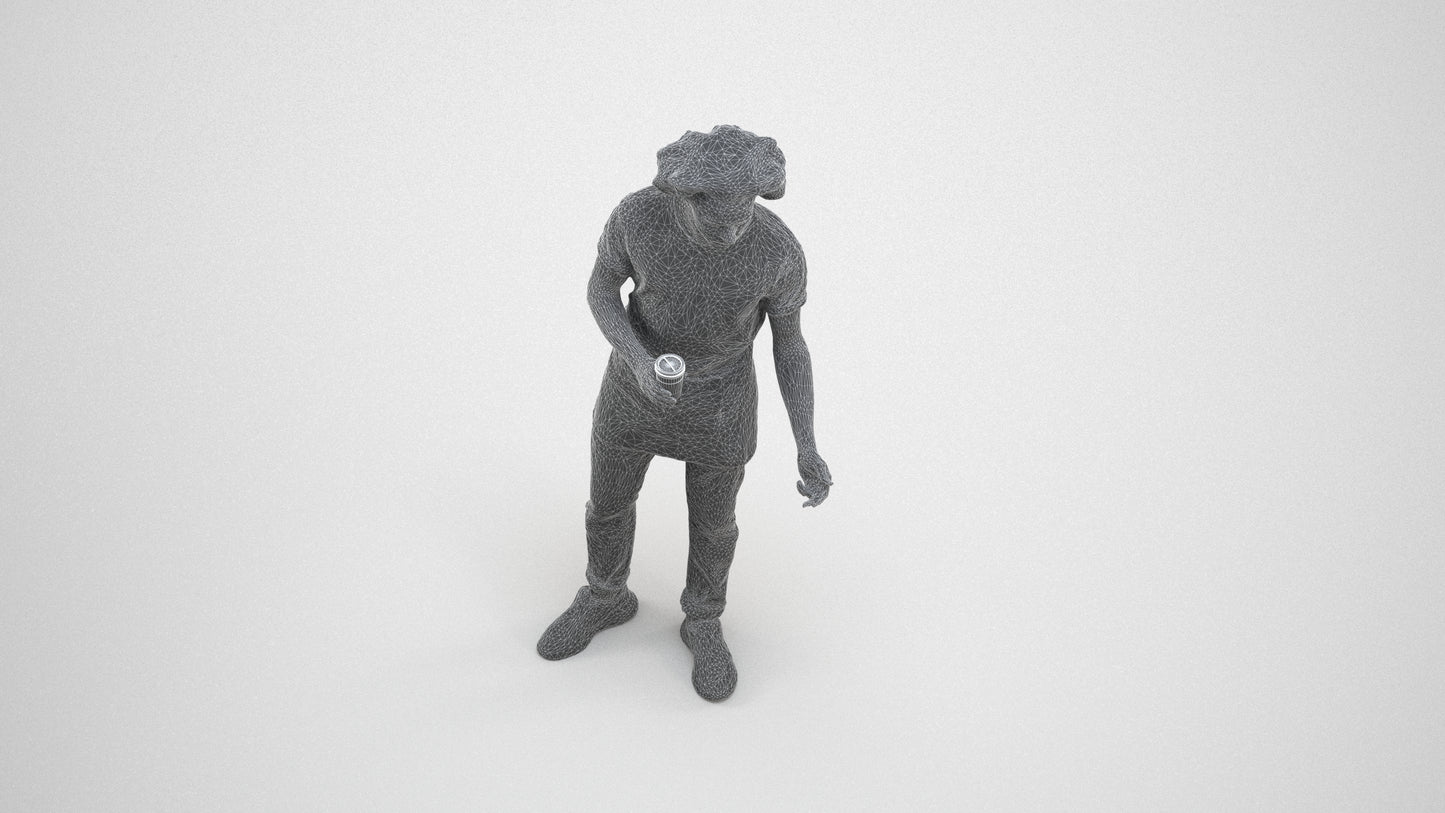 3D scanned man standing, photorealistic archviz people for Enscape and SketchUp, wireframe three-quarter view