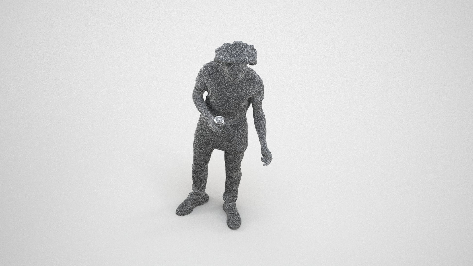 3D scanned man standing, photorealistic archviz people for Enscape and SketchUp, wireframe three-quarter view