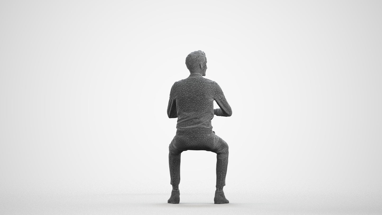 3D human model man casual business, photogrammetry scanned person for archviz, wireframe front view