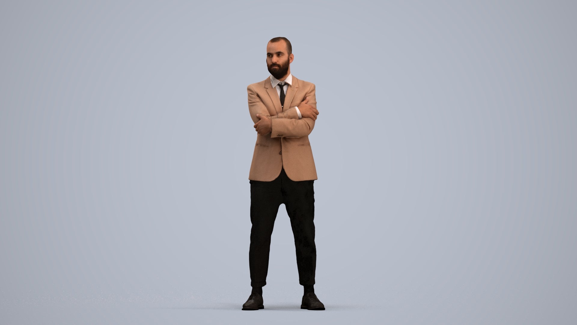 3D human model man business, photogrammetry scanned person for archviz, standing pose render
