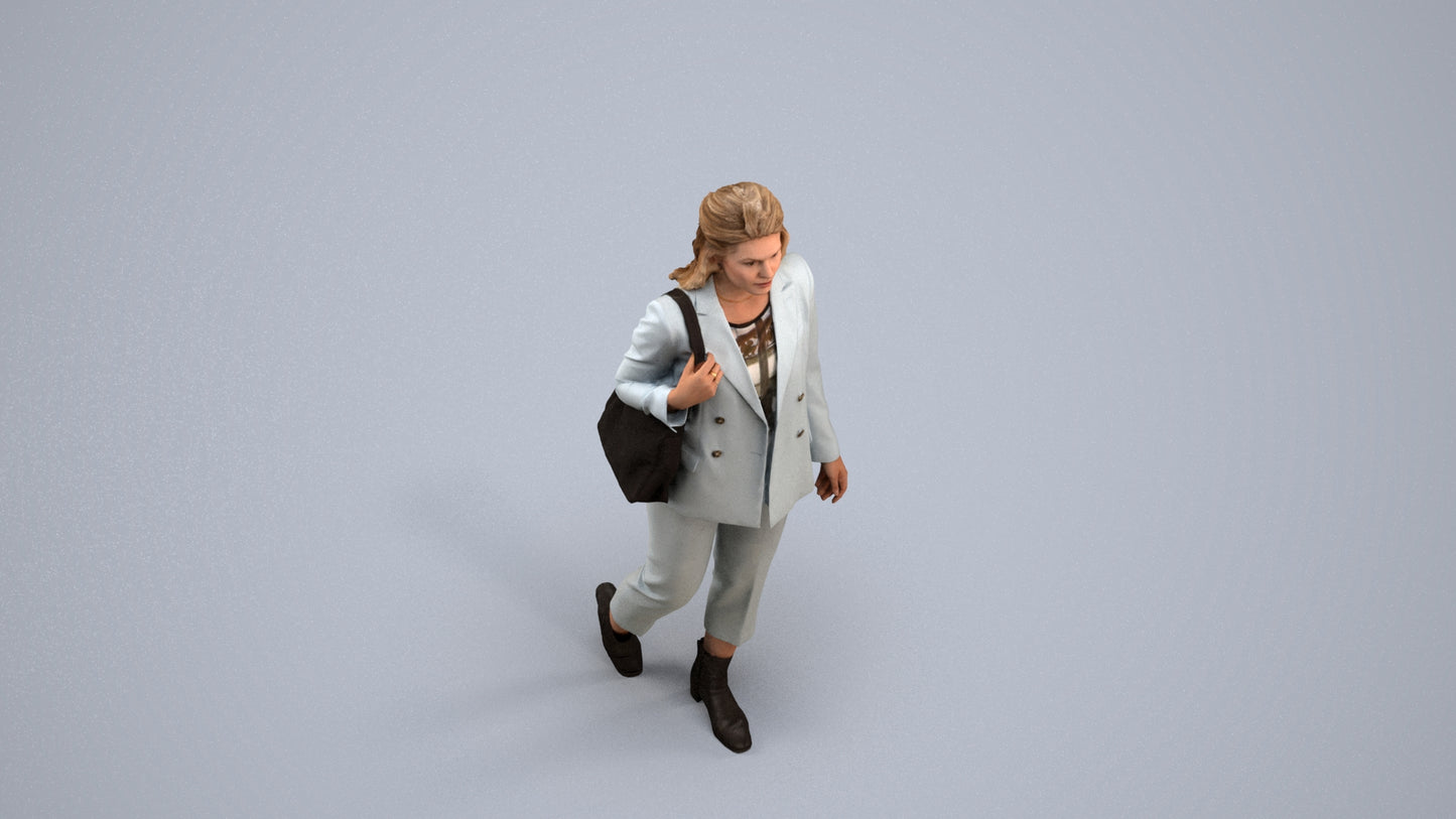 scanned 3D woman business walking, photogrammetry people for Enscape and V-Ray, back view render