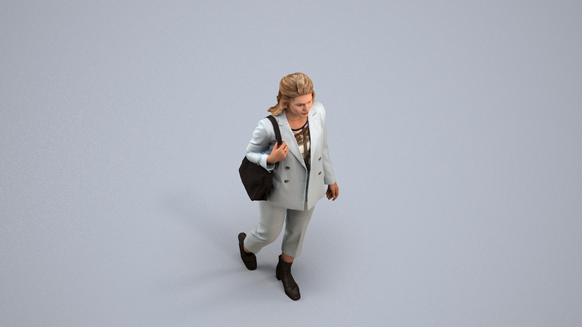 scanned 3D woman business walking, photogrammetry people for Enscape and V-Ray, back view render