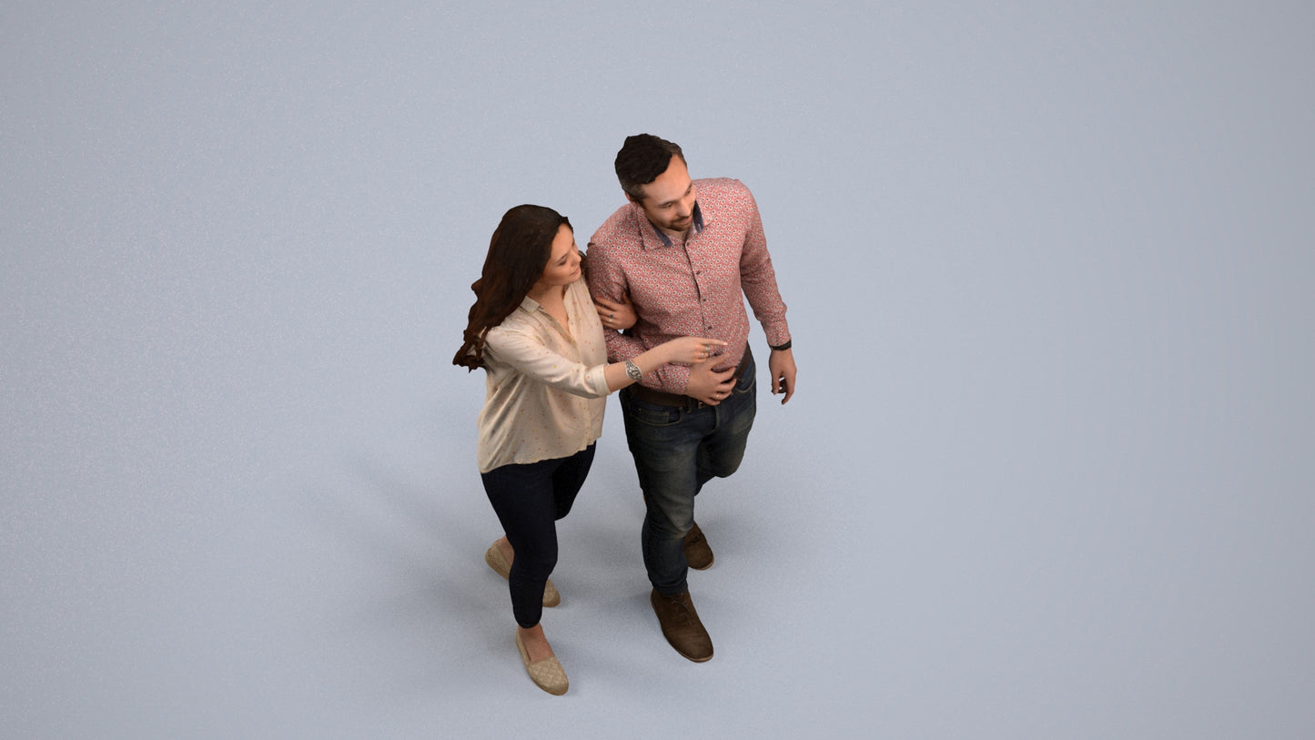 realistic 3D woman casual couple, scanned archviz people for Blender and 3ds Max, back view render