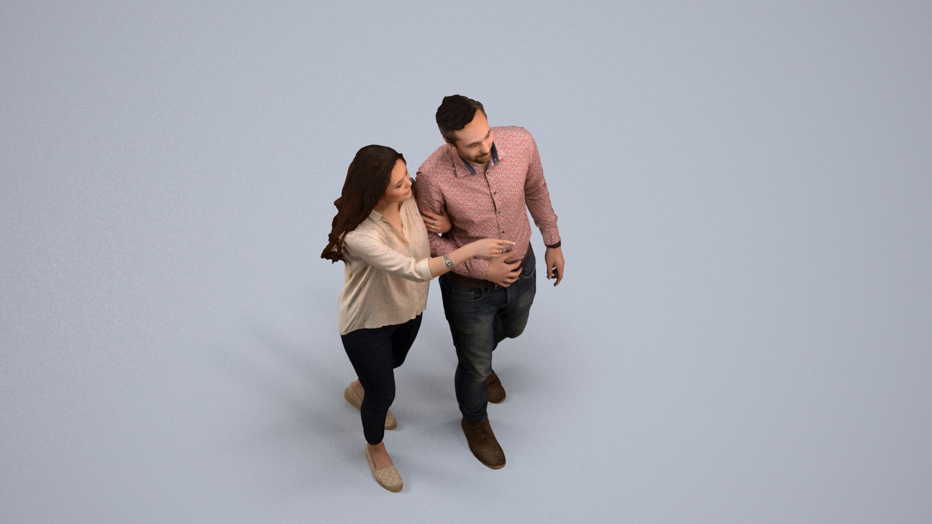 realistic 3D woman casual couple, scanned archviz people for Blender and 3ds Max, back view render