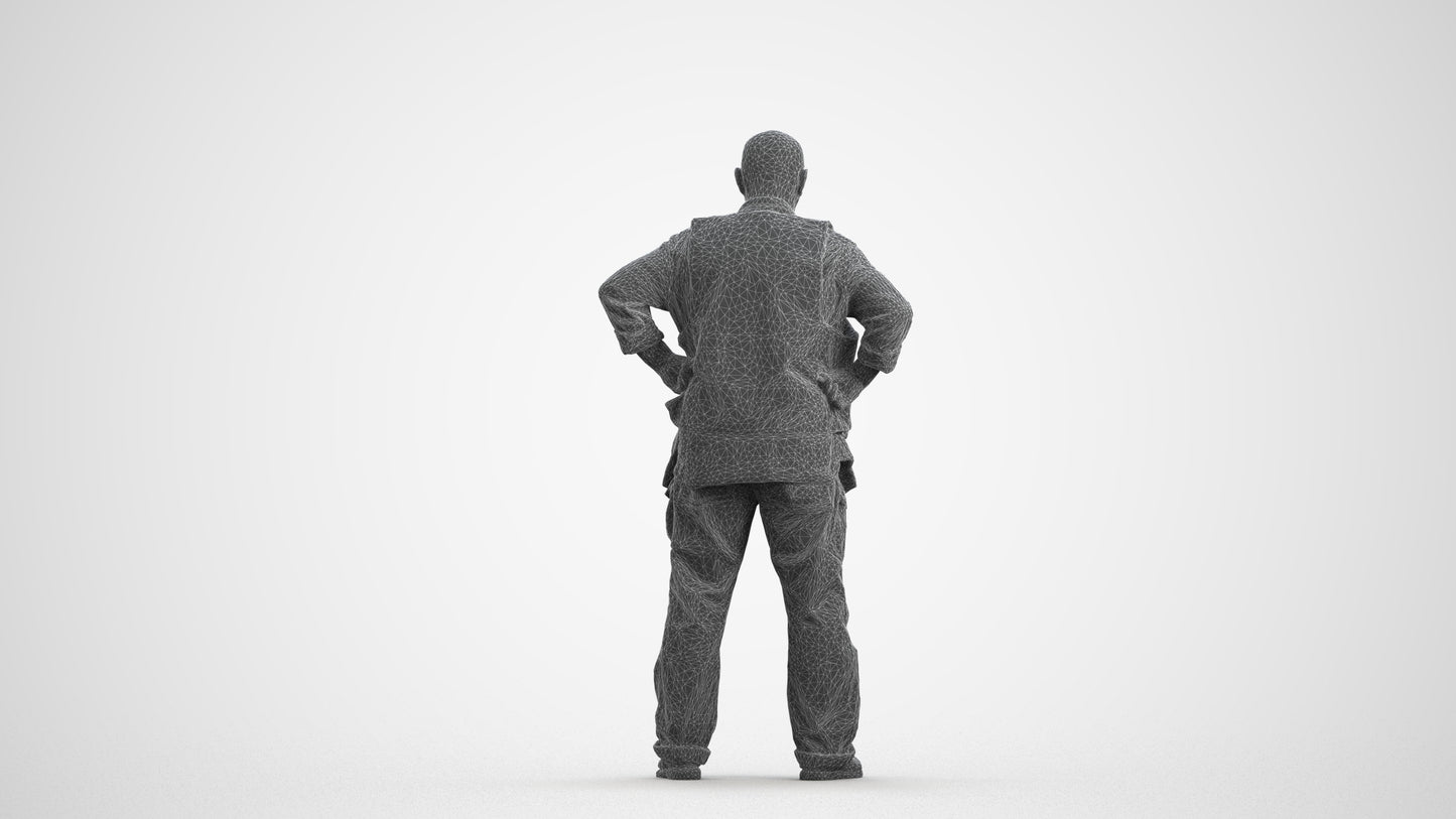 photogrammetry 3D senior man standing, realistic human model archviz FBX, wireframe front view