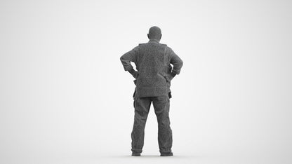 photogrammetry 3D senior man standing, realistic human model archviz FBX, wireframe front view
