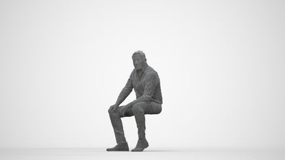 3D people model man casual sitting, scanned human for 3ds Max rendering, wireframe back view