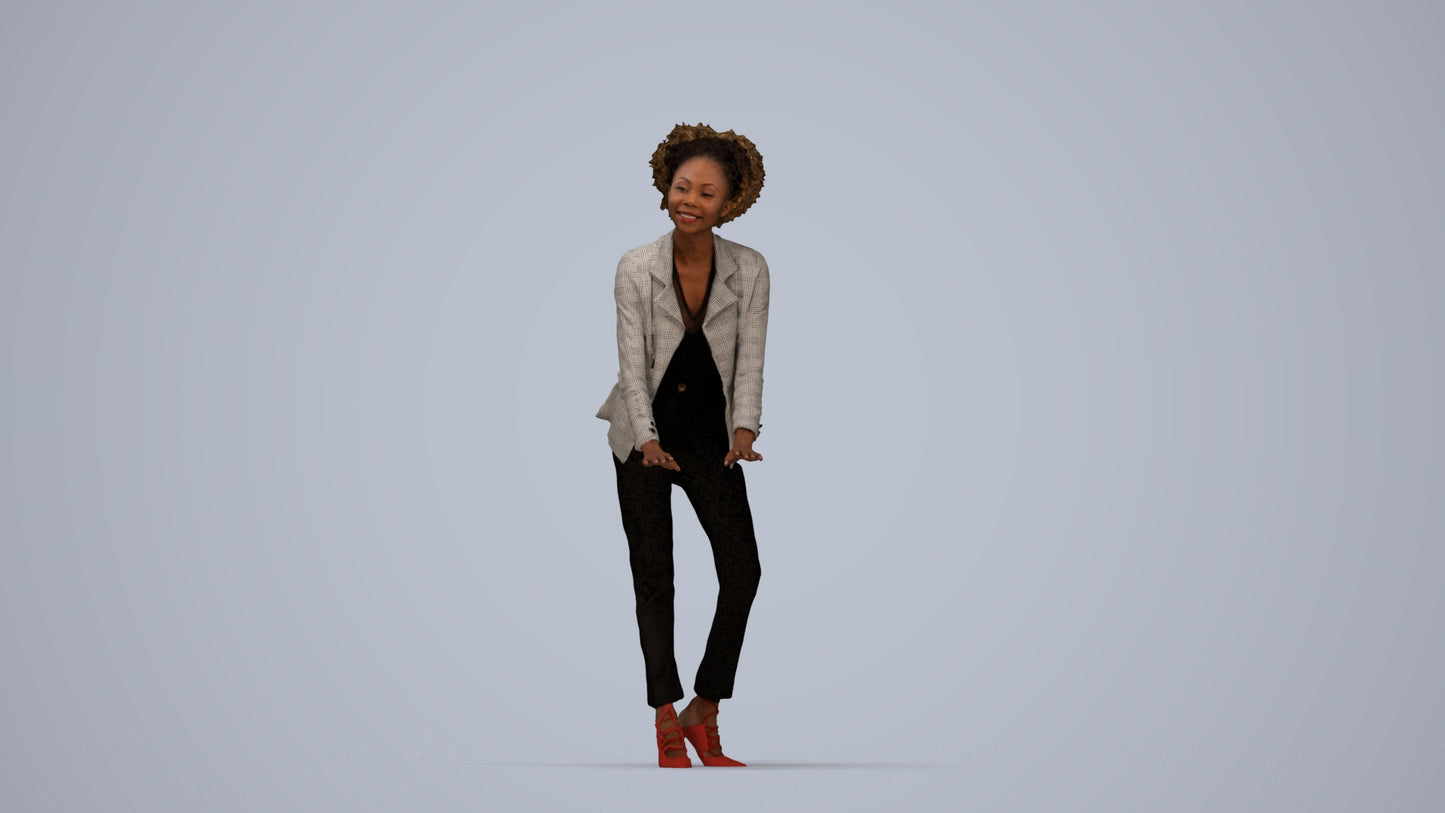 realistic 3D human woman business standing, archviz people FBX OBJ for Blender, top-down view render