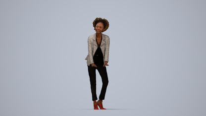 realistic 3D human woman business standing, archviz people FBX OBJ for Blender, top-down view render