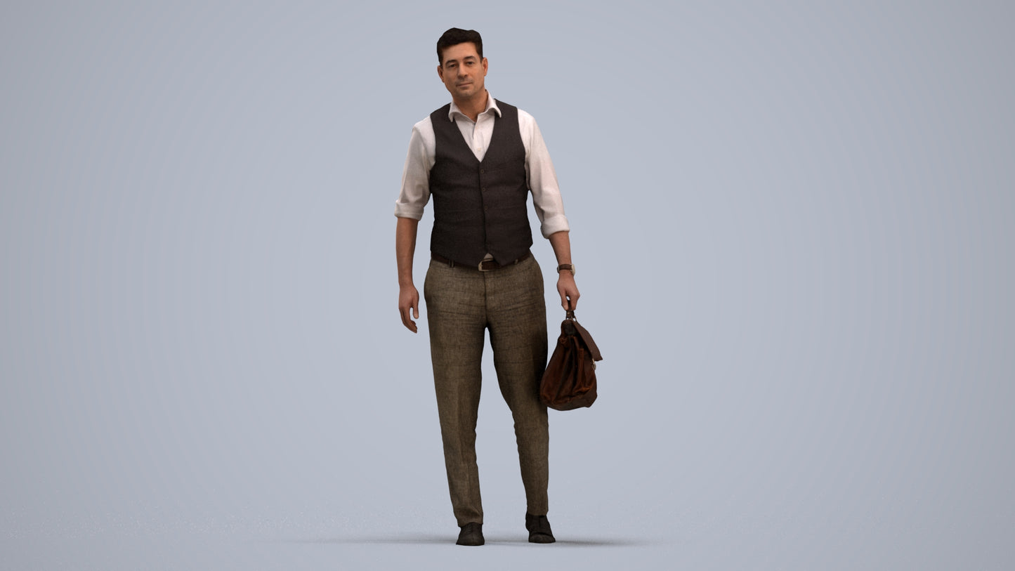 realistic 3D people man business walking, render-ready for V-Ray and Corona, FBX OBJ, standing pose render