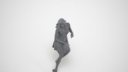 photogrammetry 3D woman sitting, realistic human model archviz FBX, wireframe three-quarter view