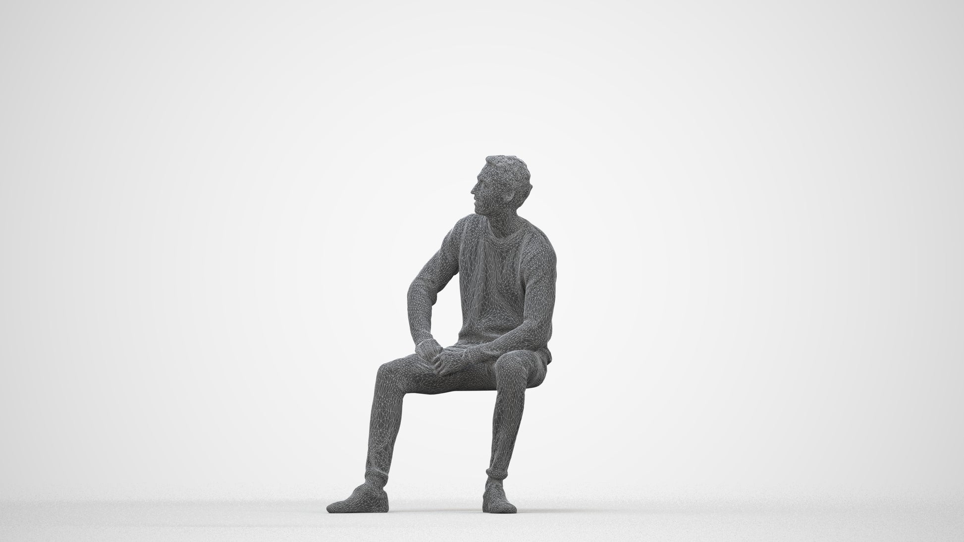 scanned 3D man casual sitting, photogrammetry people for Enscape and V-Ray, top-down view render