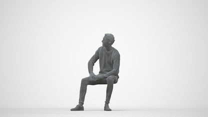 scanned 3D man casual sitting, photogrammetry people for Enscape and V-Ray, top-down view render