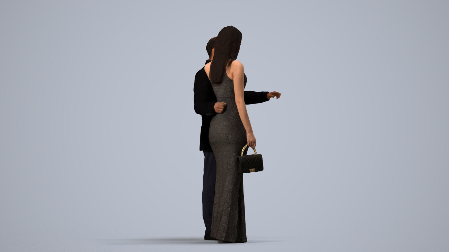 3D people model man formal couple, scanned human for 3ds Max rendering, side view render