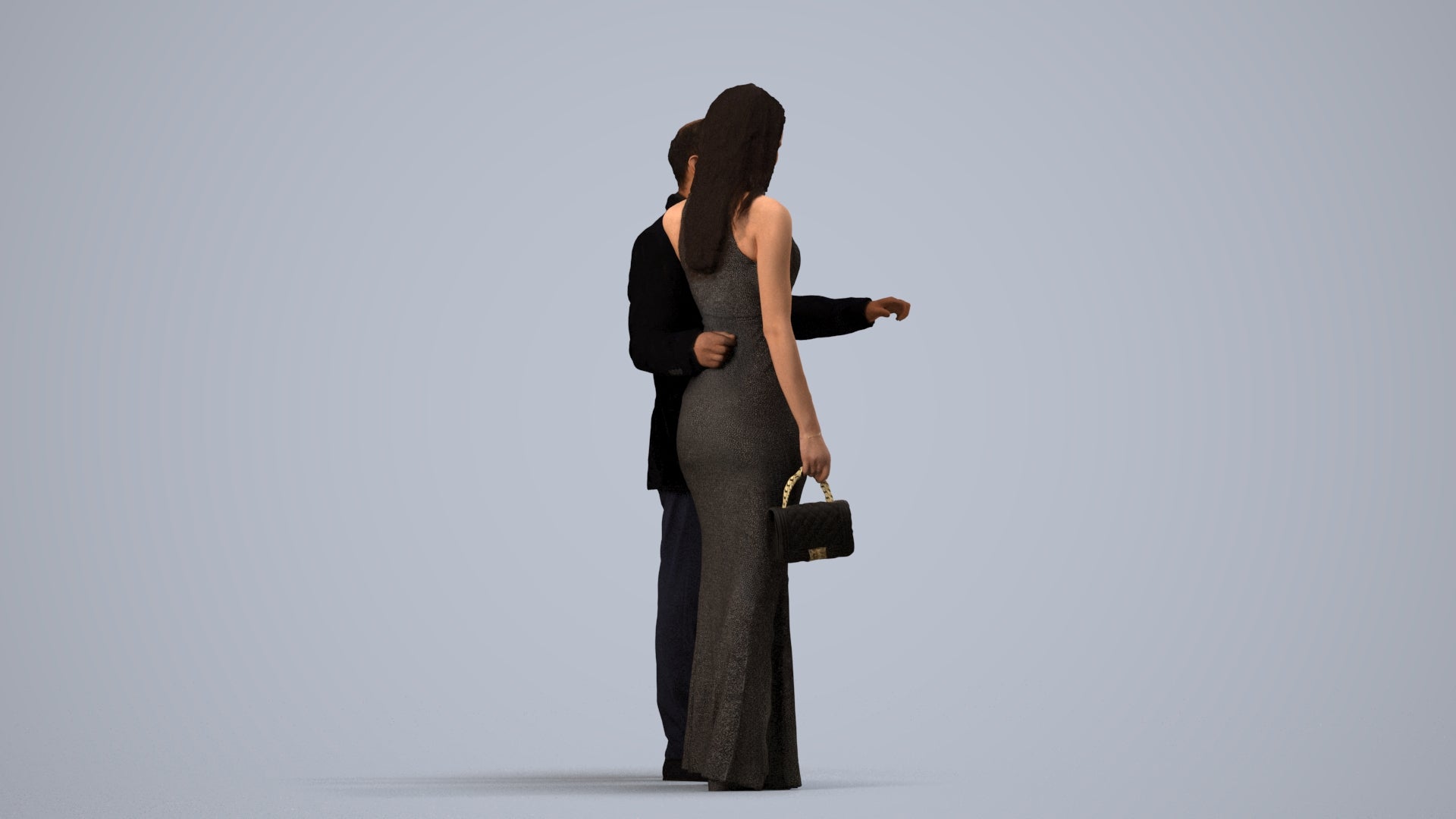 3D people model man formal couple, scanned human for 3ds Max rendering, side view render