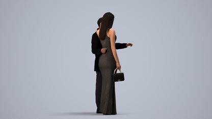 3D people model man formal couple, scanned human for 3ds Max rendering, side view render