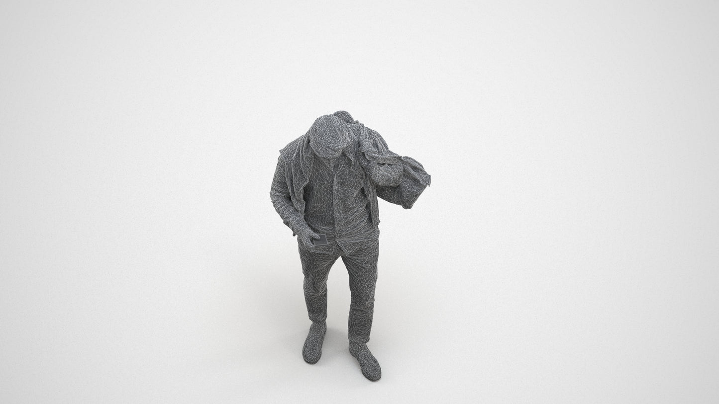 realistic 3D people man casual walking, render-ready for V-Ray and Corona, FBX OBJ, wireframe three-quarter view