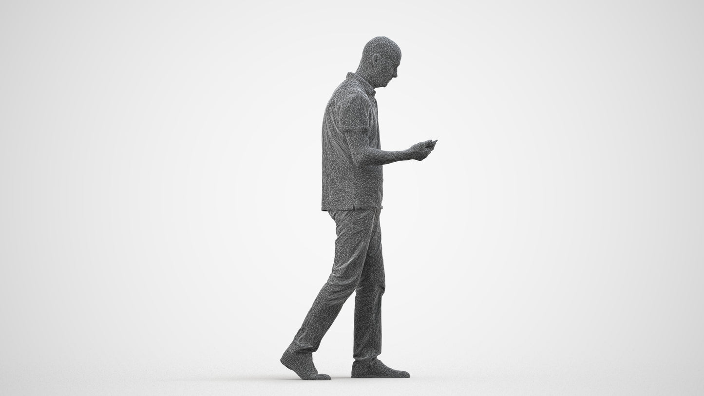 realistic 3D people senior man casual walking, render-ready for V-Ray and Corona, FBX OBJ, wireframe side view