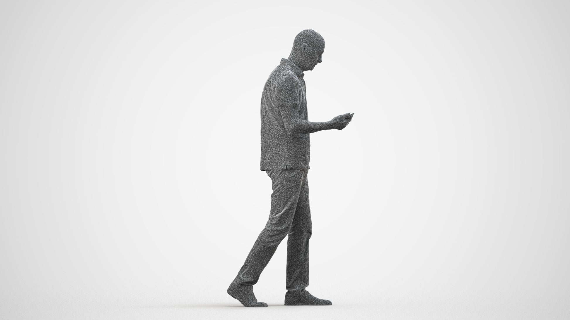 realistic 3D people senior man casual walking, render-ready for V-Ray and Corona, FBX OBJ, wireframe side view