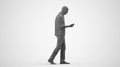 realistic 3D people senior man casual walking, render-ready for V-Ray and Corona, FBX OBJ, wireframe side view