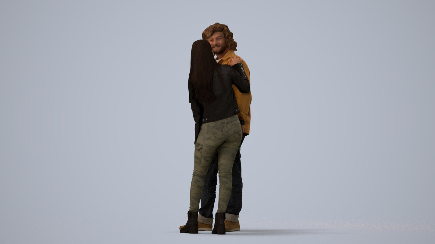 realistic 3D woman casual couple, scanned archviz people for Blender and 3ds Max, three-quarter view render