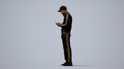 3D human model man sport standing, photogrammetry scanned person for archviz, three-quarter view render
