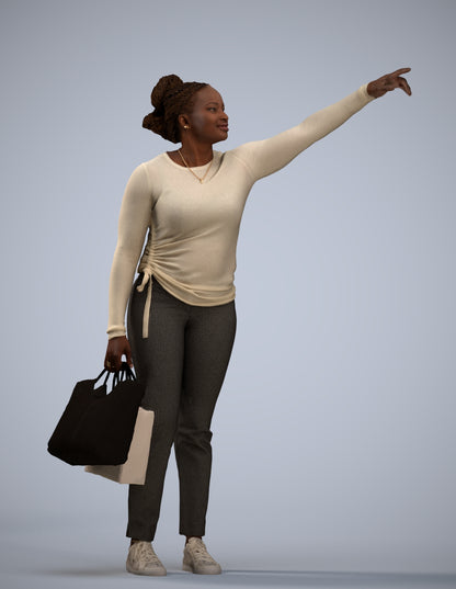 3D scanned woman standing casual, photorealistic archviz people for Enscape and SketchUp