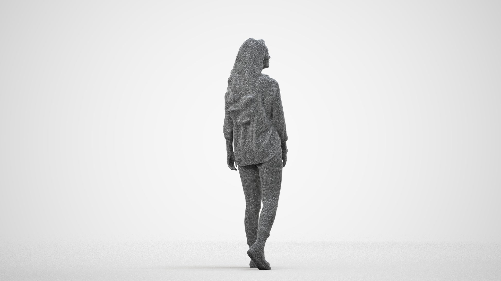 realistic 3D human woman casual walking, archviz people FBX OBJ for Blender, wireframe side view