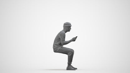 scanned 3D man casual sitting, photogrammetry people for Enscape and V-Ray, wireframe side view