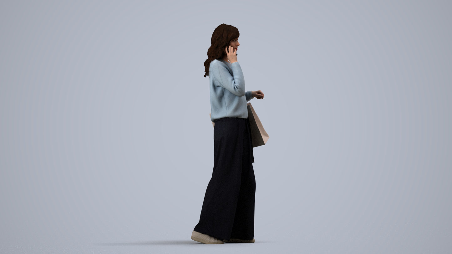 realistic 3D people woman casual walking, render-ready for V-Ray and Corona, FBX OBJ, side view render