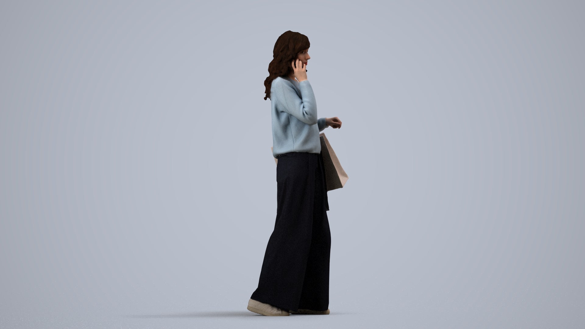 realistic 3D people woman casual walking, render-ready for V-Ray and Corona, FBX OBJ, side view render