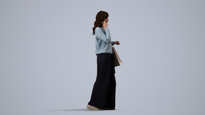 realistic 3D people woman casual walking, render-ready for V-Ray and Corona, FBX OBJ, side view render