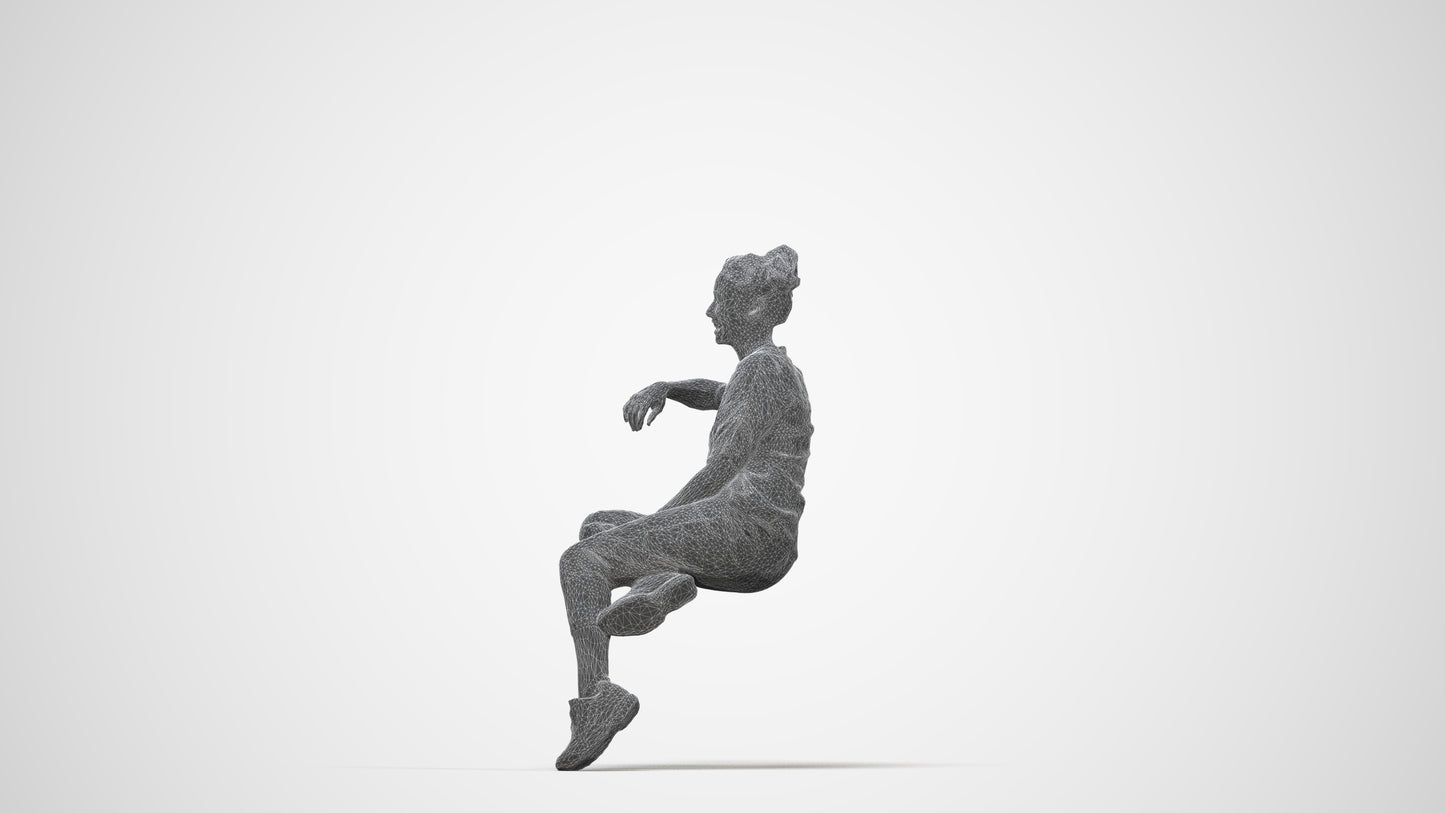 3D scanned woman sitting casual, photorealistic archviz people for Enscape and SketchUp, wireframe back view