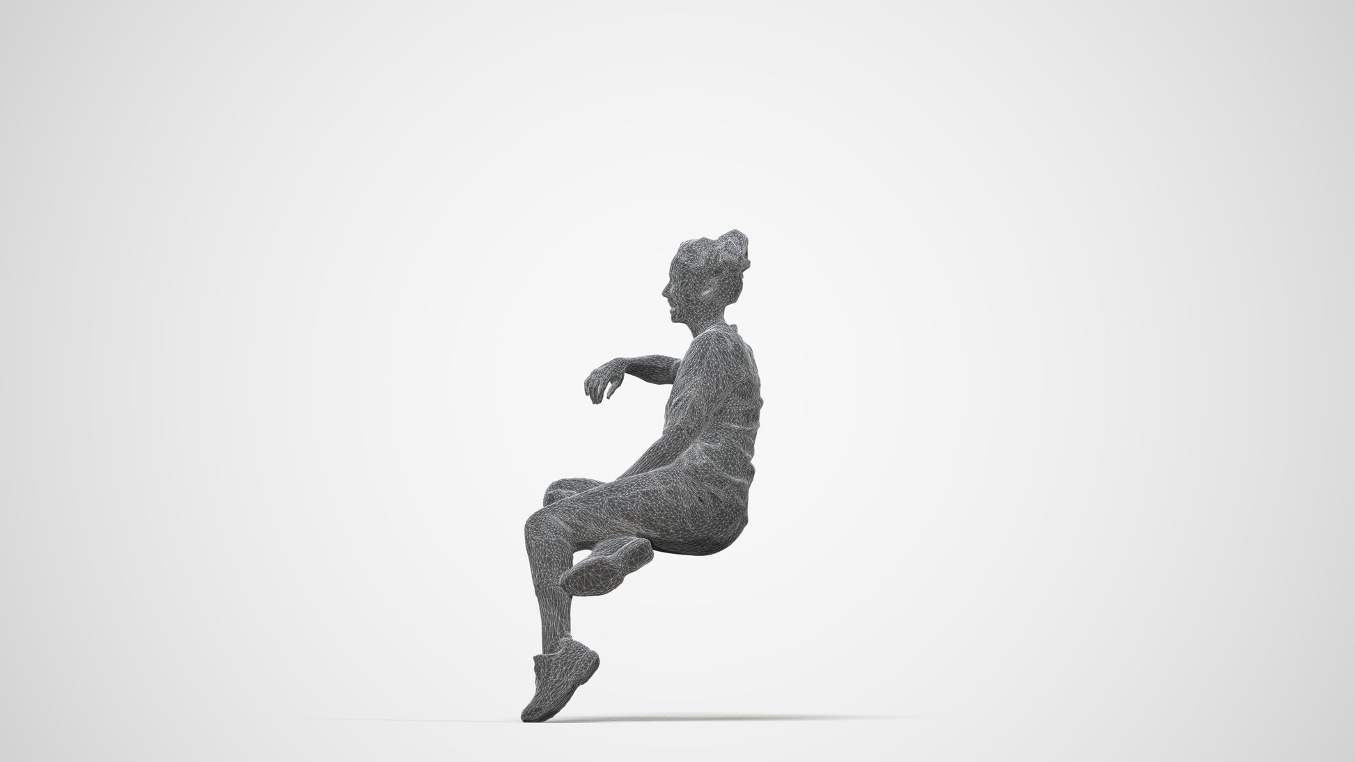 3D scanned woman sitting casual, photorealistic archviz people for Enscape and SketchUp, wireframe back view