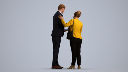 3D human model woman business, photogrammetry scanned person for archviz, front view render