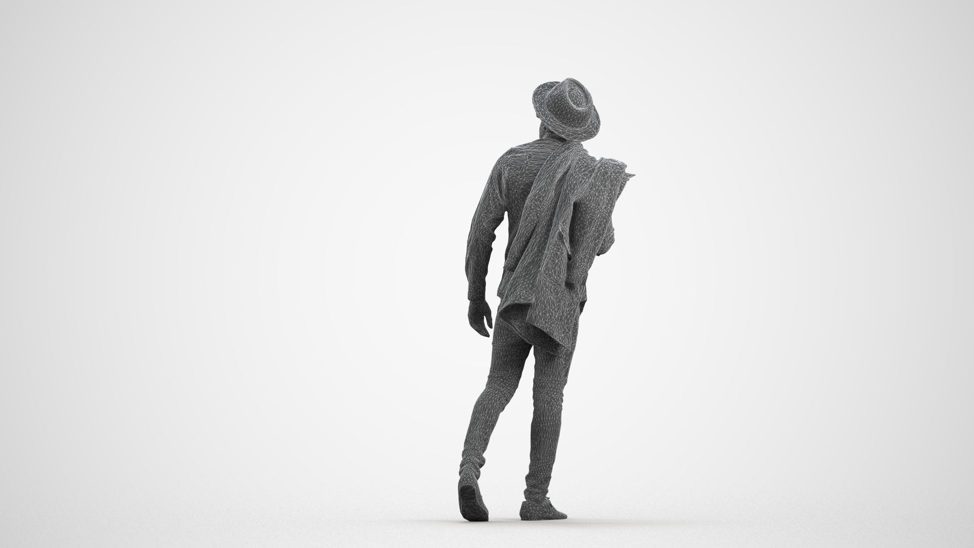 realistic 3D people man casual standing, render-ready for V-Ray and Corona, FBX OBJ, wireframe front view