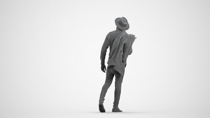 realistic 3D people man casual standing, render-ready for V-Ray and Corona, FBX OBJ, wireframe front view