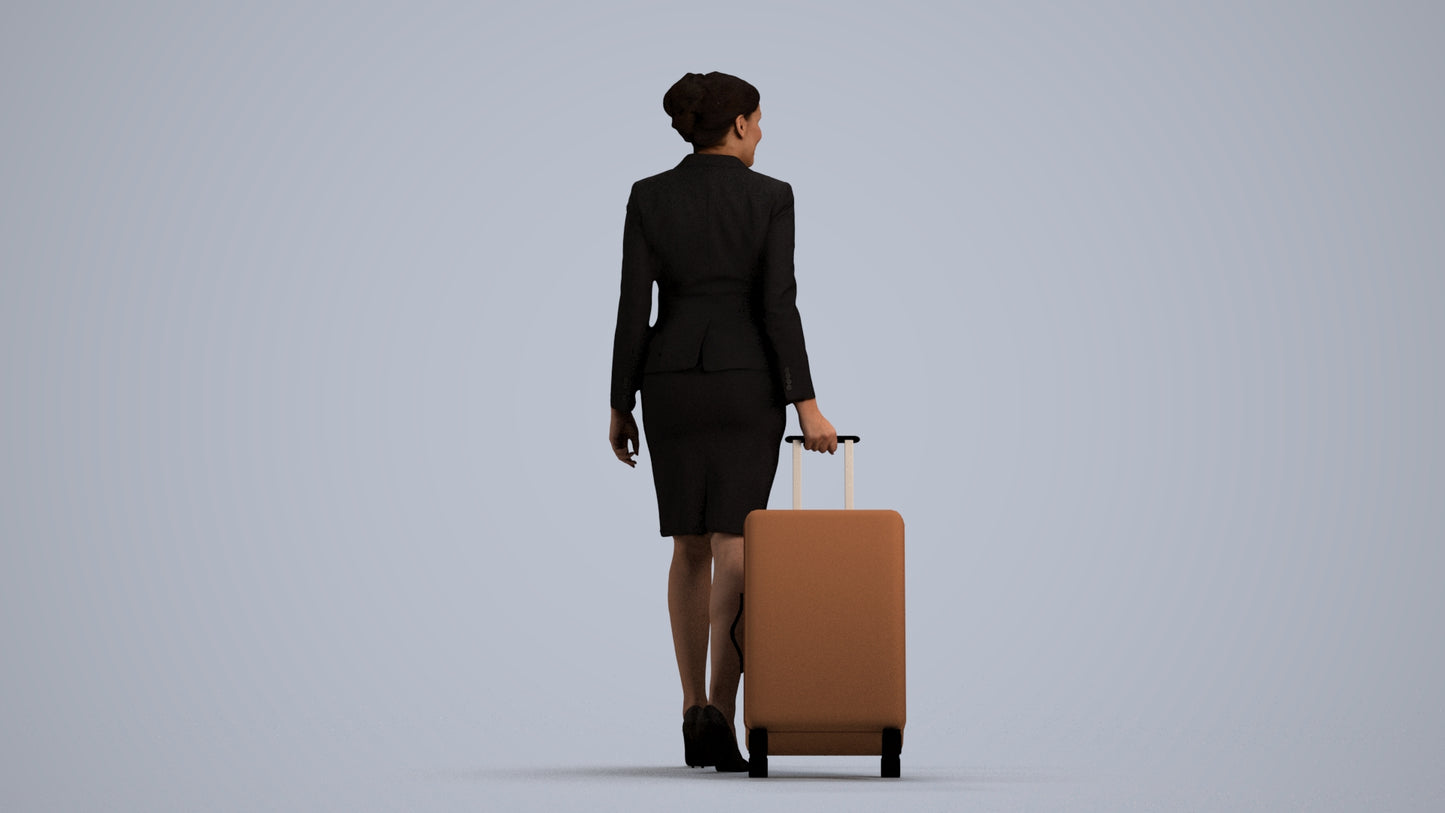 3D people model woman hospitality, scanned human for 3ds Max rendering, front view render