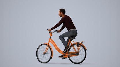 realistic 3D man casual cycling, scanned archviz people for Blender and 3ds Max, three-quarter view render