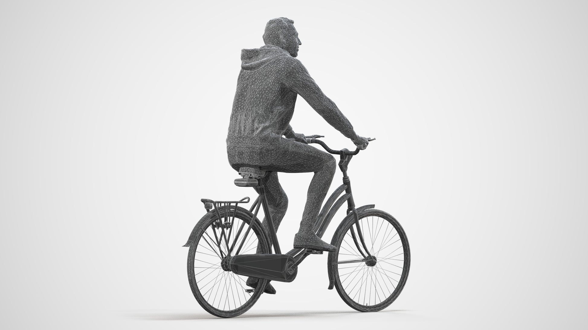 photogrammetry 3D man casual cycling, realistic human model archviz FBX, wireframe side view