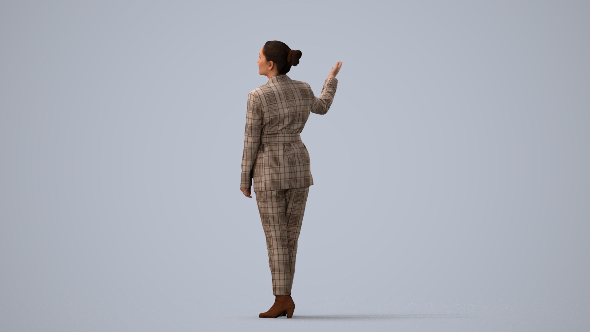 realistic 3D woman business, scanned archviz people for Blender and 3ds Max, three-quarter view render