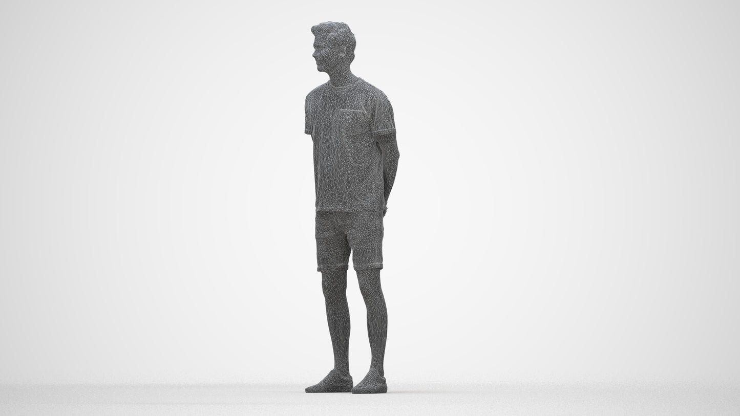 photogrammetry 3D man casual standing, realistic human model archviz FBX, wireframe back view